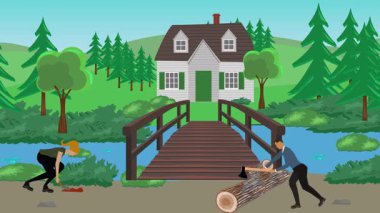 Bahçıvanlık yapan insanlar, kırsal alan animasyonları.