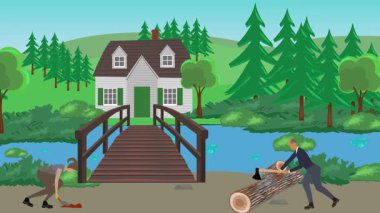 Bahçıvanlık yapan insanlar, kırsal alan animasyonları.