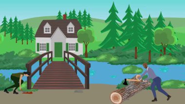 Bahçıvanlık yapan insanlar, kırsal alan animasyonları.