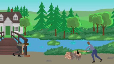 Bahçıvanlık yapan insanlar, kırsal alan animasyonları.