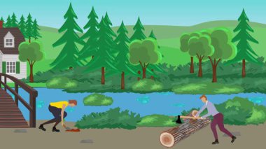 Bahçıvanlık yapan insanlar, kırsal alan animasyonları.