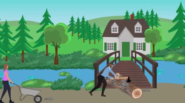 Bahçıvanlık yapan insanlar, kırsal alan animasyonları.