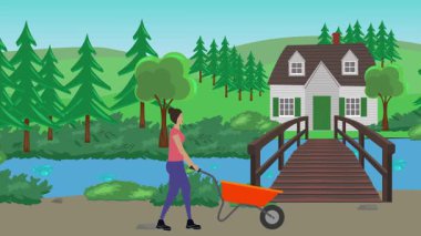 Bahçıvanlık yapan insanlar, kırsal alan animasyonları.