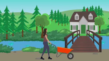 Bahçıvanlık yapan insanlar, kırsal alan animasyonları.