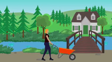 Bahçıvanlık yapan insanlar, kırsal alan animasyonları.