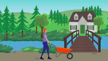 Bahçıvanlık yapan insanlar, kırsal alan animasyonları.