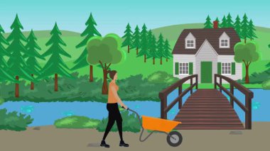 Bahçıvanlık yapan insanlar, kırsal alan animasyonları.