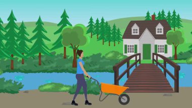 Bahçıvanlık yapan insanlar, kırsal alan animasyonları.