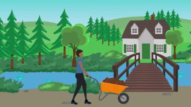 Bahçıvanlık yapan insanlar, kırsal alan animasyonları.