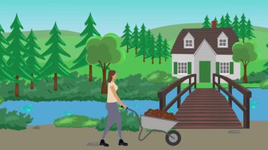 Bahçıvanlık yapan insanlar, kırsal alan animasyonları.