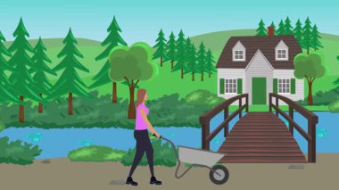 Bahçıvanlık yapan insanlar, kırsal alan animasyonları.