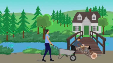 Bahçıvanlık yapan insanlar, kırsal alan animasyonları.