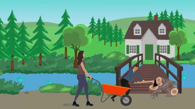 Bahçıvanlık yapan insanlar, kırsal alan animasyonları.