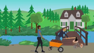 Bahçıvanlık yapan insanlar, kırsal alan animasyonları.