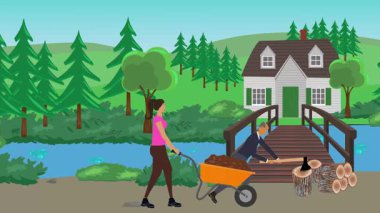 Bahçıvanlık yapan insanlar, kırsal alan animasyonları.