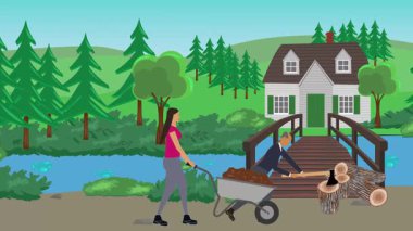 Bahçıvanlık yapan insanlar, kırsal alan animasyonları.