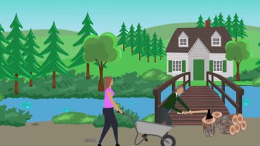 Bahçıvanlık yapan insanlar, kırsal alan animasyonları.