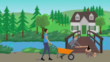 Bahçıvanlık yapan insanlar, kırsal alan animasyonları.