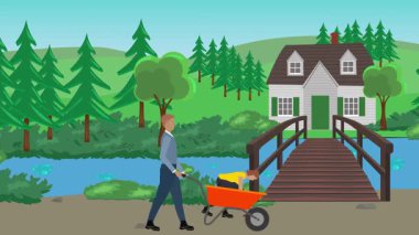 Bahçıvanlık yapan insanlar, kırsal alan animasyonları.