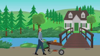 Bahçıvanlık yapan insanlar, kırsal alan animasyonları.