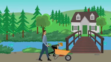 Bahçıvanlık yapan insanlar, kırsal alan animasyonları.