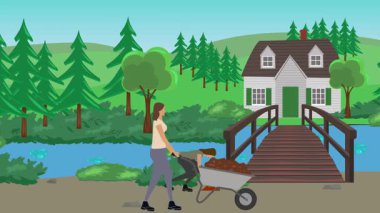 Bahçıvanlık yapan insanlar, kırsal alan animasyonları.