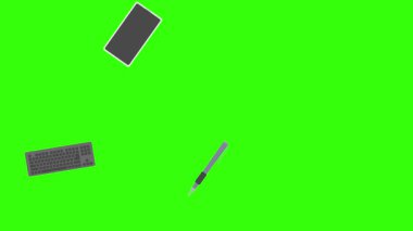 Yeşil ekrandaki ofis araçlarının canlandırması, düz tasarım ögeleri