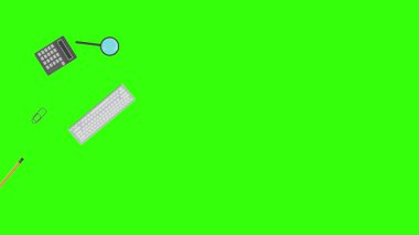 Yeşil ekrandaki ofis araçlarının canlandırması, düz tasarım ögeleri