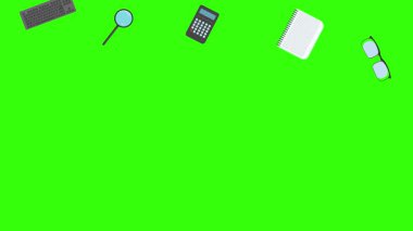 Yeşil ekrandaki ofis araçlarının canlandırması, düz tasarım ögeleri