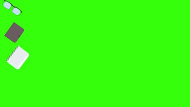 Yeşil ekrandaki ofis araçlarının canlandırması, düz tasarım ögeleri