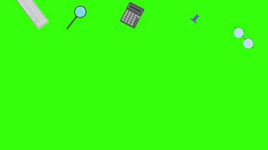 Yeşil ekrandaki ofis araçlarının canlandırması, düz tasarım ögeleri