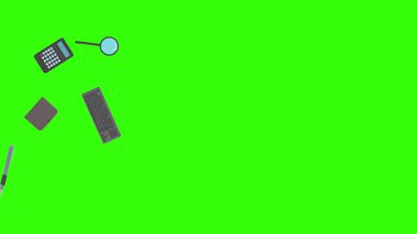 Yeşil ekrandaki ofis araçlarının canlandırması, düz tasarım ögeleri