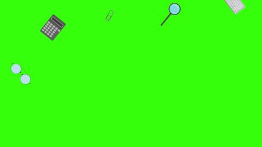 Yeşil ekrandaki ofis araçlarının canlandırması, düz tasarım ögeleri