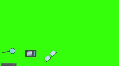 Yeşil ekrandaki ofis araçlarının canlandırması, düz tasarım ögeleri