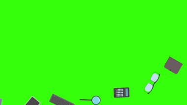 Yeşil ekrandaki ofis araçlarının canlandırması, düz tasarım ögeleri