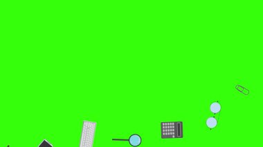 Yeşil ekrandaki ofis araçlarının canlandırması, düz tasarım ögeleri