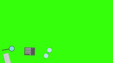 Yeşil ekrandaki ofis araçlarının canlandırması, düz tasarım ögeleri