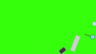 Yeşil ekrandaki ofis araçlarının canlandırması, düz tasarım ögeleri