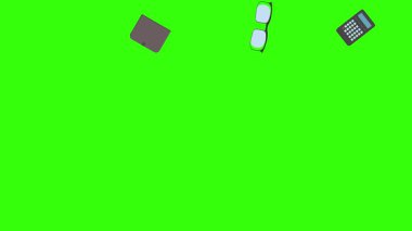 Yeşil ekrandaki ofis araçlarının canlandırması, düz tasarım ögeleri