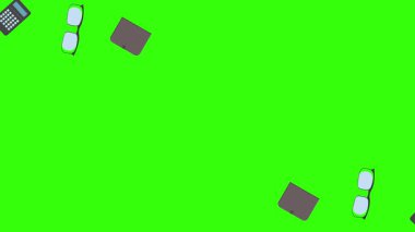 Yeşil ekrandaki ofis araçlarının canlandırması, düz tasarım ögeleri