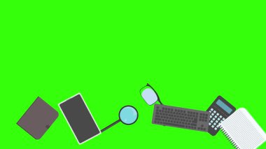 Yeşil ekrandaki ofis araçlarının canlandırması, düz tasarım ögeleri
