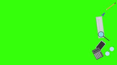 Yeşil ekrandaki ofis araçlarının canlandırması, düz tasarım ögeleri