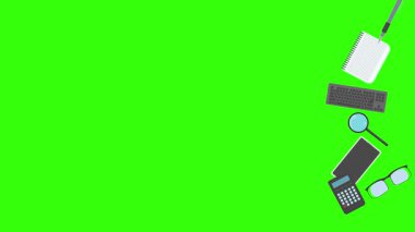 Yeşil ekrandaki ofis araçlarının canlandırması, düz tasarım ögeleri