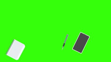 Yeşil ekrandaki ofis araçlarının canlandırması, düz tasarım ögeleri