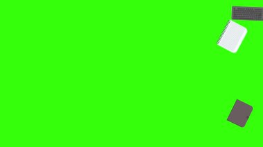 Yeşil ekrandaki ofis araçlarının canlandırması, düz tasarım ögeleri