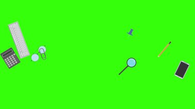 Yeşil ekrandaki ofis araçlarının canlandırması, düz tasarım ögeleri