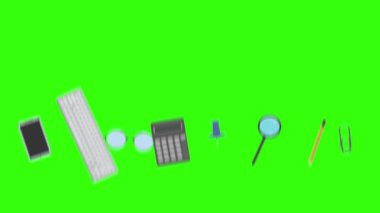 Yeşil ekrandaki ofis araçlarının canlandırması, düz tasarım ögeleri