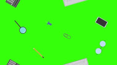 Yeşil ekrandaki ofis araçlarının canlandırması, düz tasarım ögeleri