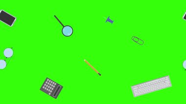 Yeşil ekrandaki ofis araçlarının canlandırması, düz tasarım ögeleri