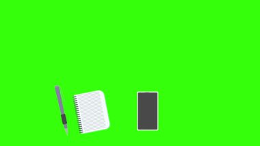 Yeşil ekrandaki ofis araçlarının canlandırması, düz tasarım ögeleri